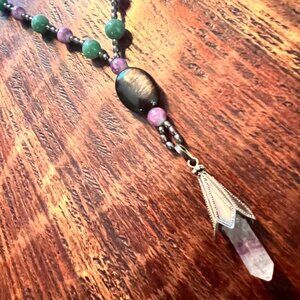 Purple Crystal Beaded Pendant Necklace